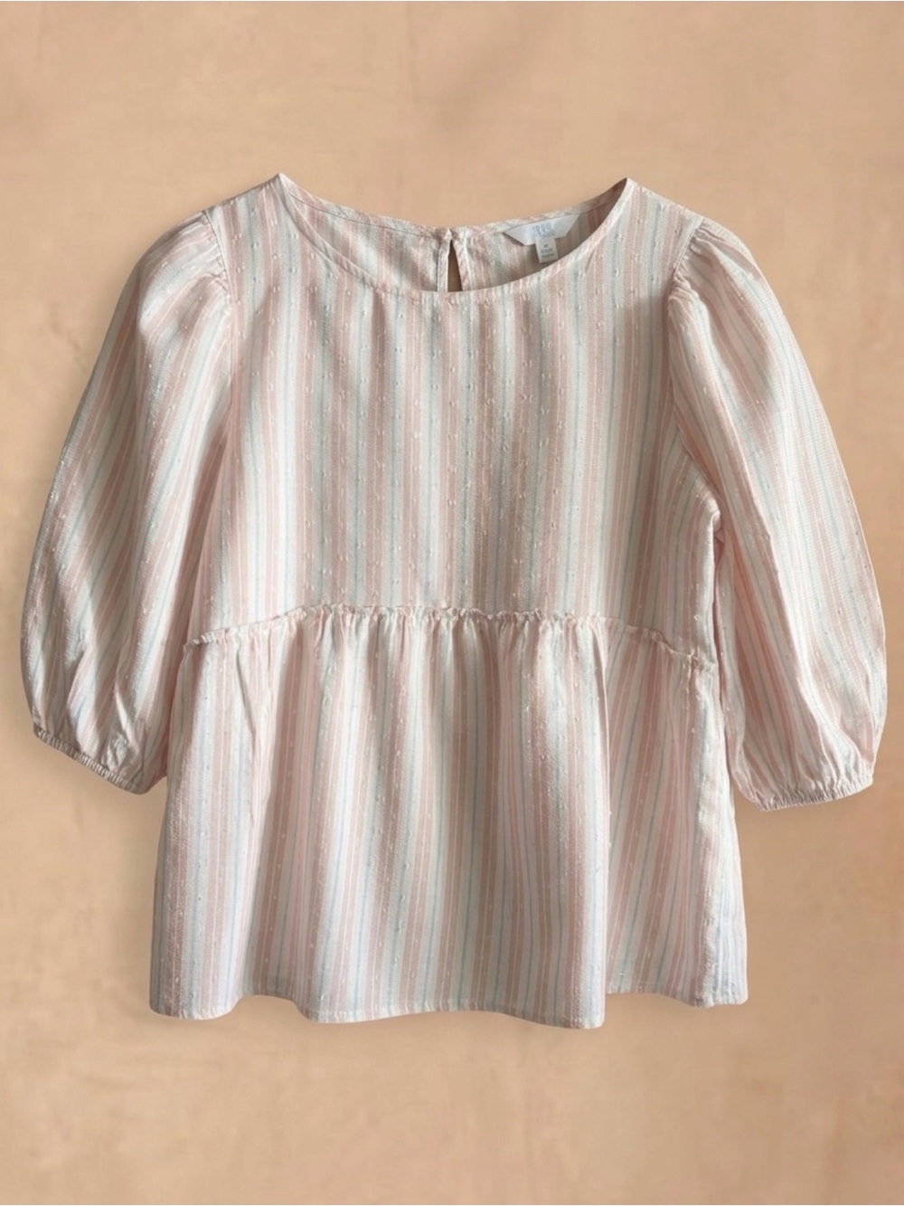 Time and Tru Pale Pink Striped Peplum Blouse